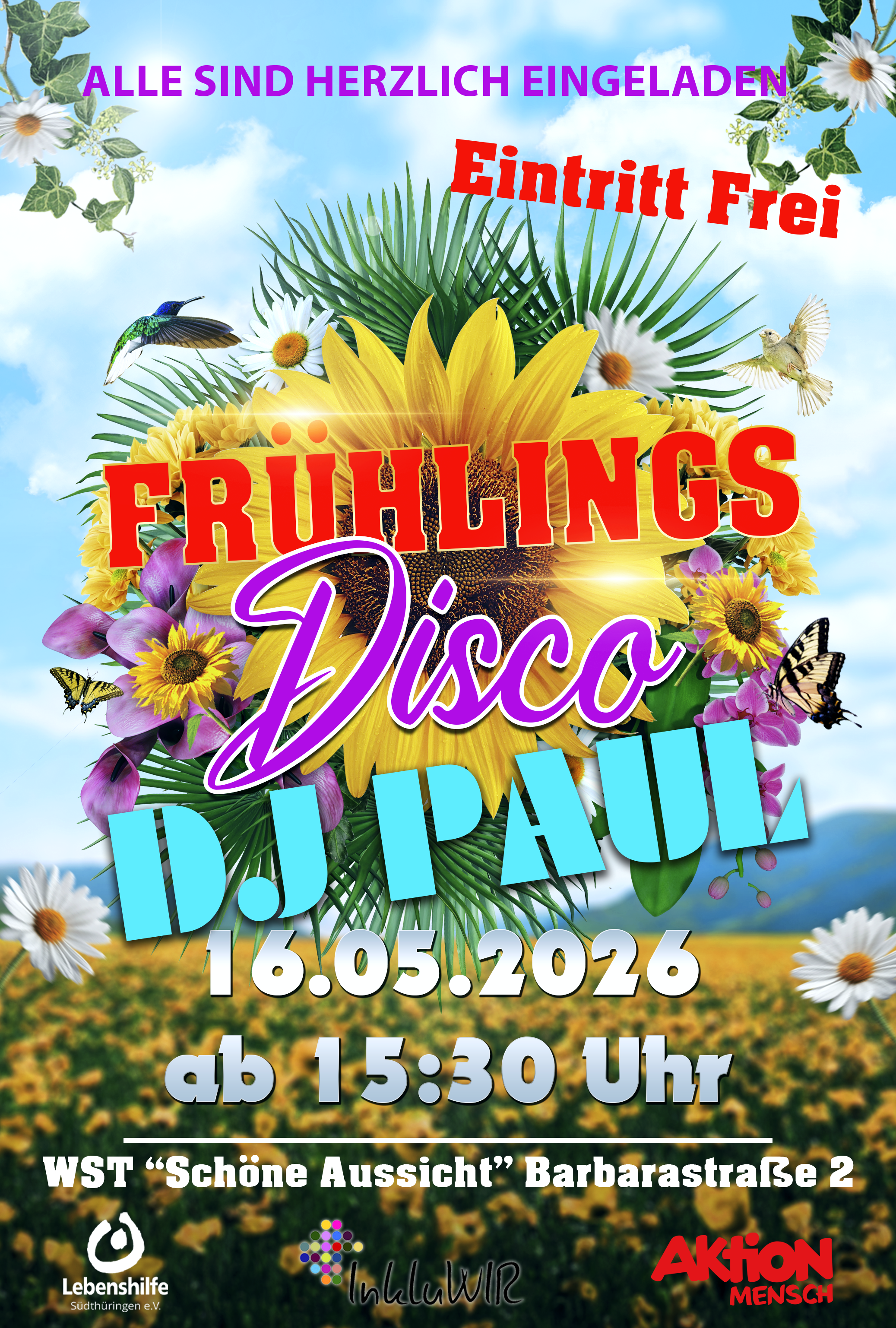 Plakat der inklusiven Frühlings-Disco